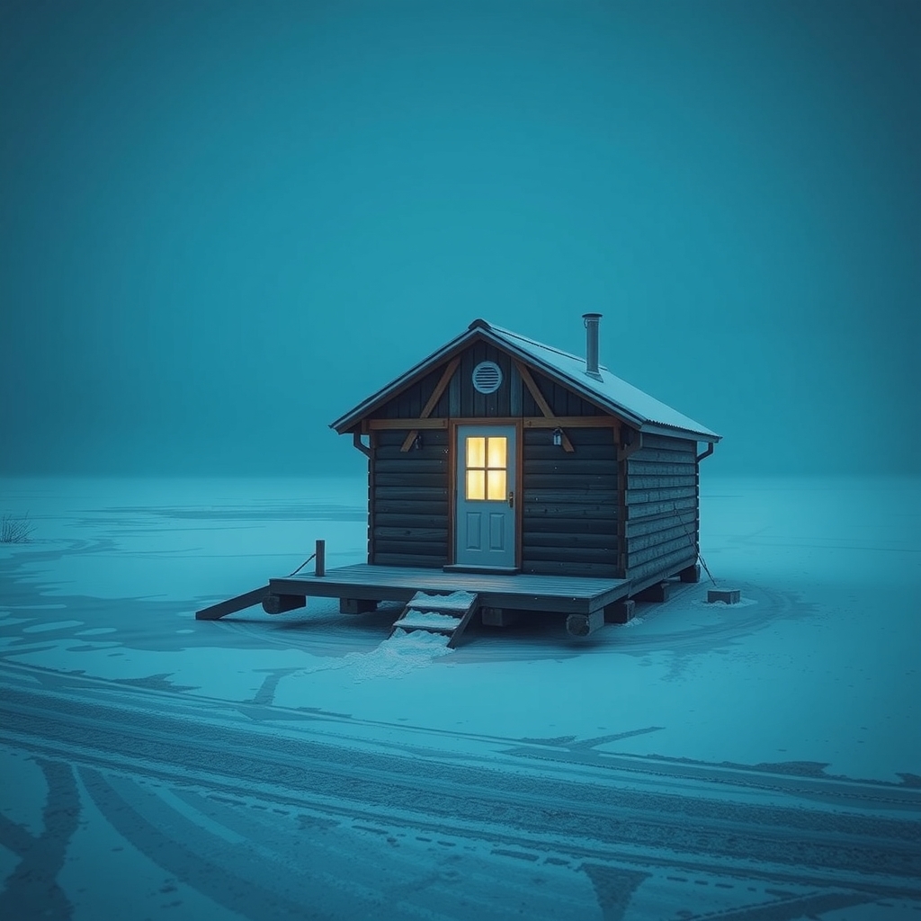 Before — the cabin as it was rendered, in daylight blue.